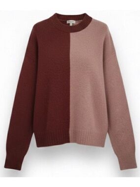 Vigoss Colorblock Knit Sweater Coral Pink Red Cozy Pullover NWT Size Large
